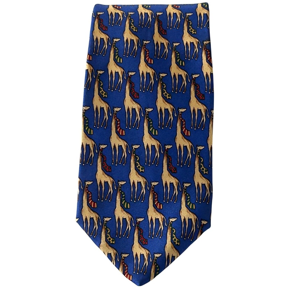 Brooks‎ Brothers Makers 100% Silk Navy Blue Giraffe Pattern Necktie